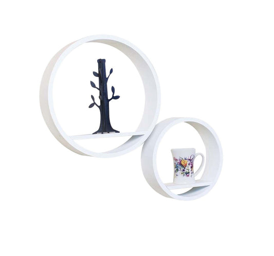 Maple Leaf Glossy Painting Wall Shelf 2 pcs Set, White, 8211