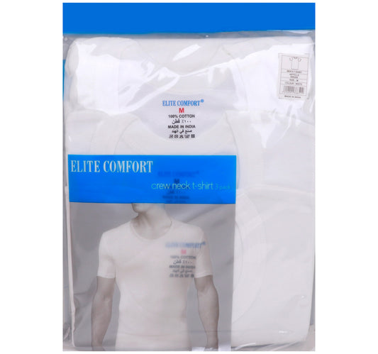 تي شيرت رجالي من Elite Comfort Cotton برقبة دائرية، مقاس M، 3 قطع، أبيض، ELXTW