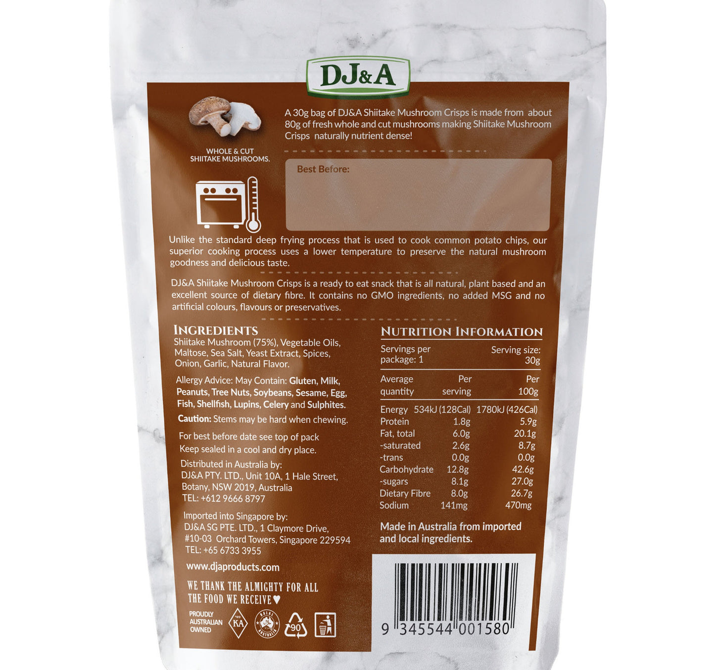 DJ&A Shitake Mushroom Crisps 30 g