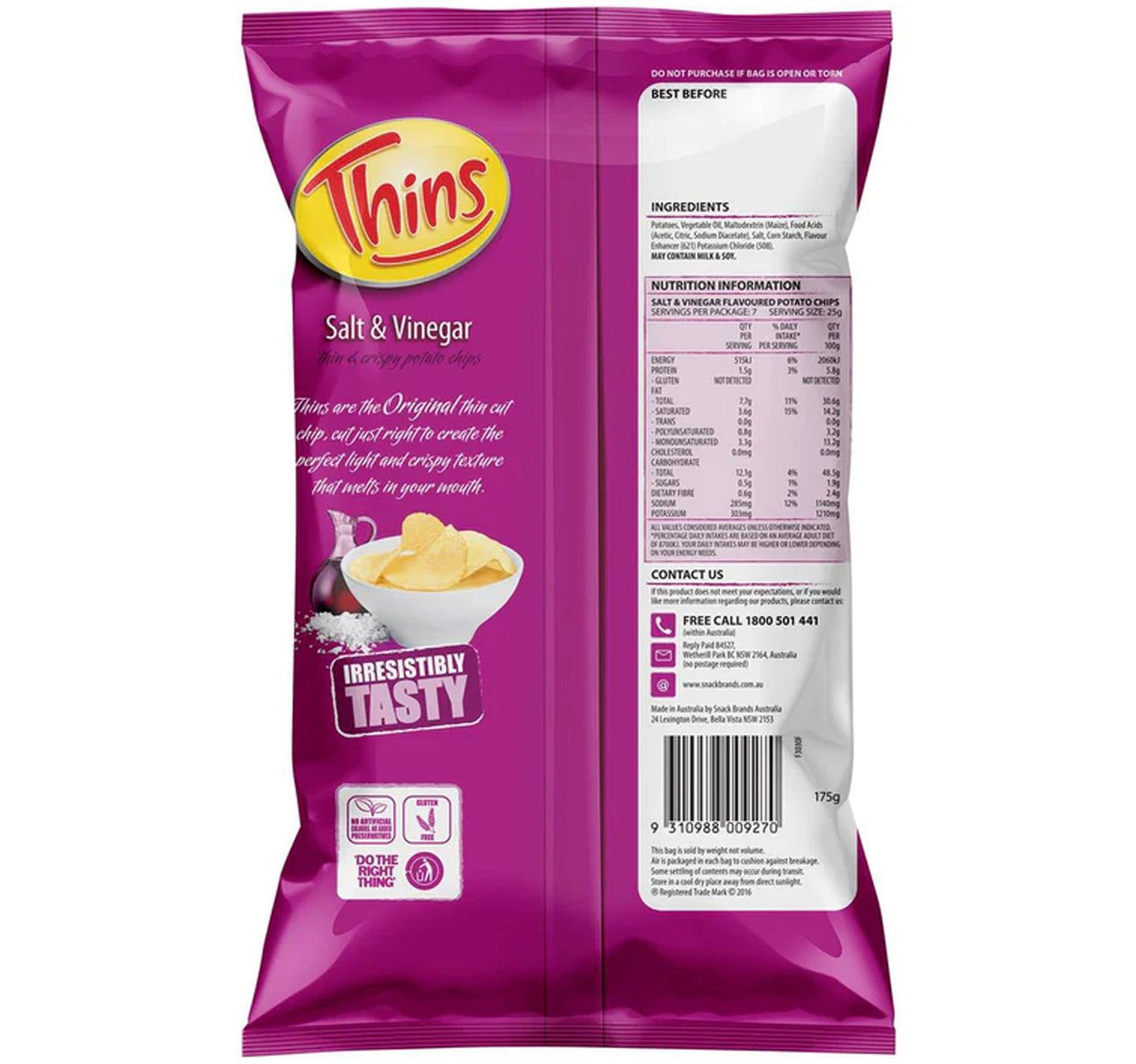 Thins Potato Chips Salt & Vinegar 175 g