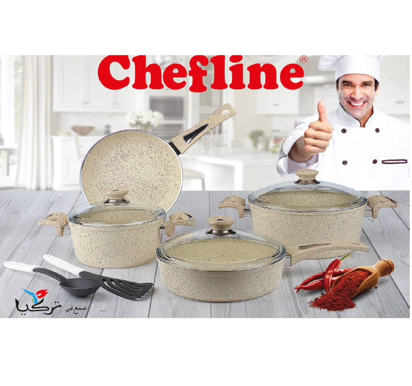 Chefline Granite Cookware Set, 9 pcs, Assorted