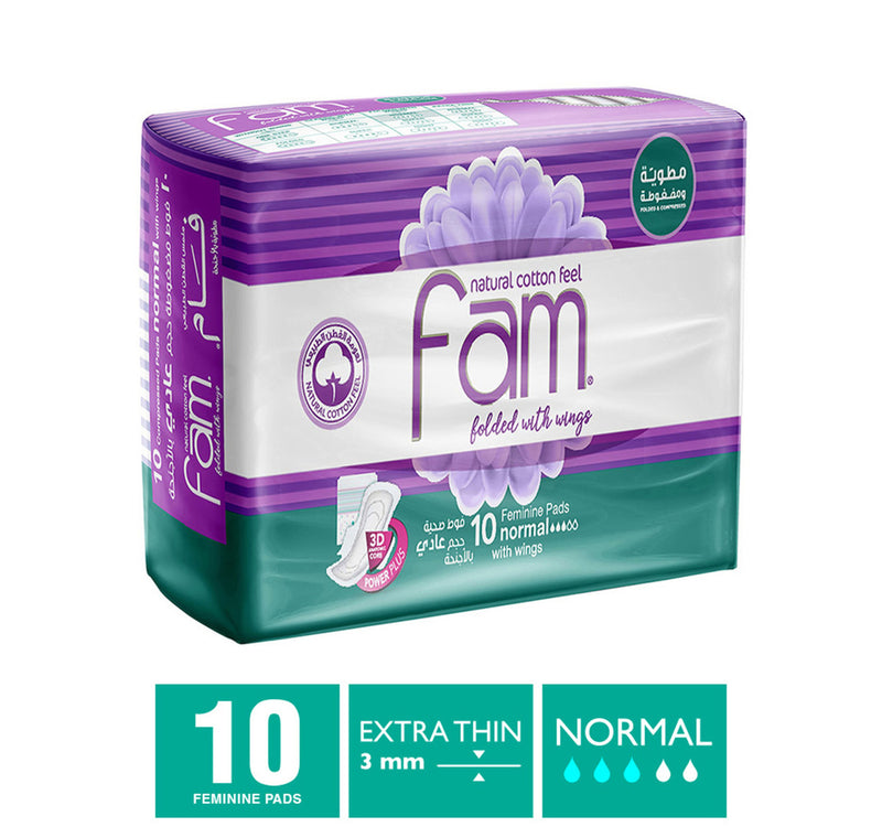 Fam Natural Cotton Feel Maxi Thick Folded with Wings Normal Sanitary 10pcs