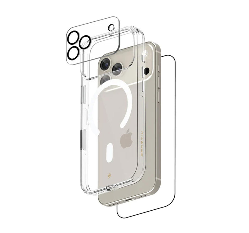 Smartix iPhone 17 Pro Max Magnetic Clear Case + Glass + Clear Camera Glass, SM17PMMB
