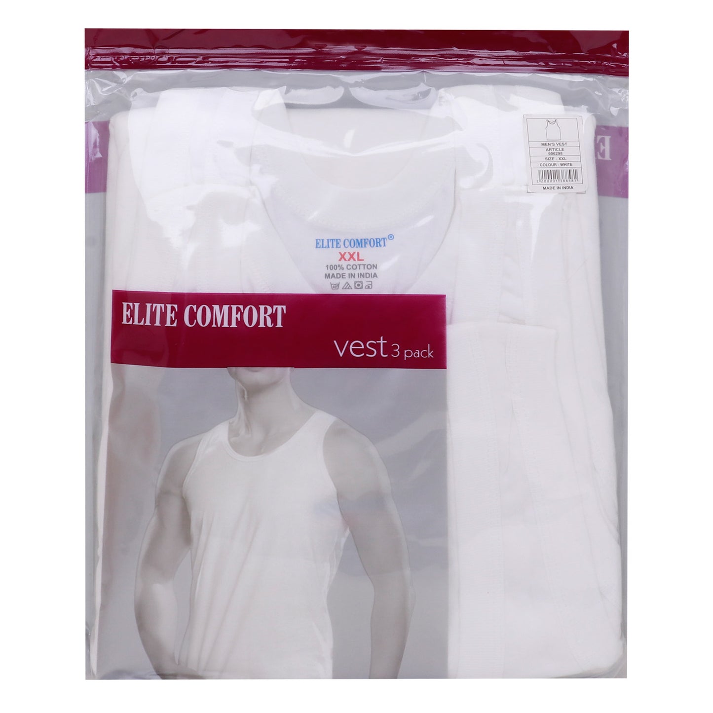 سترة رجالية من القطن المريح من Elite Comfort، مقاس 2XL، 3 قطع، أبيض، ELXVW