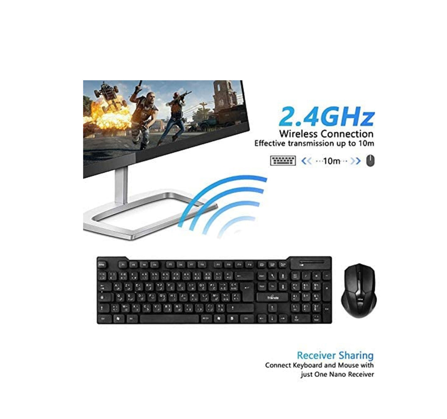 Trands 2.4G Wireless Keyboard and Mouse Combo Chocolate key Ergonomic design KB110