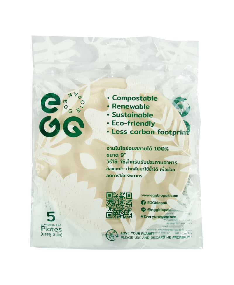 Egg Biopak Compostable Plates Size 9in 5 pcs
