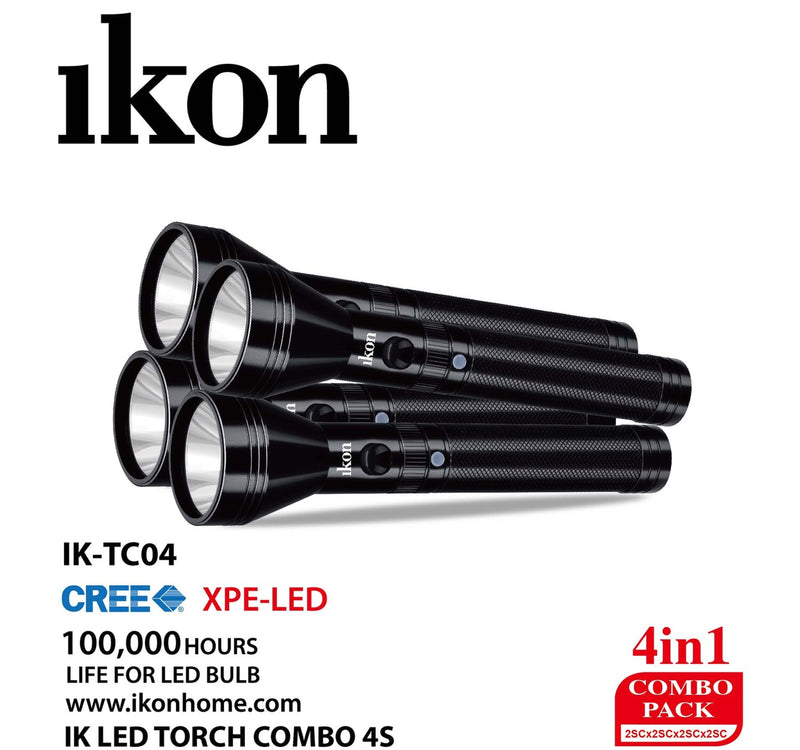 Ikon LED Rechargeable Torch Light Combo 4pc IK-TC04