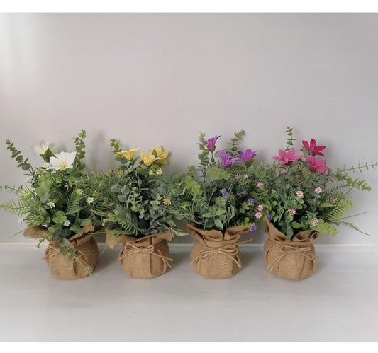 Maple Leaf Lilly Jute Artificial Bonsai Potted Flower Lavender Per Pc