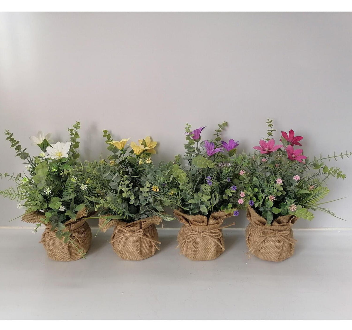 Maple Leaf Lilly Jute Artificial Bonsai Potted Flower Lavender Per Pc