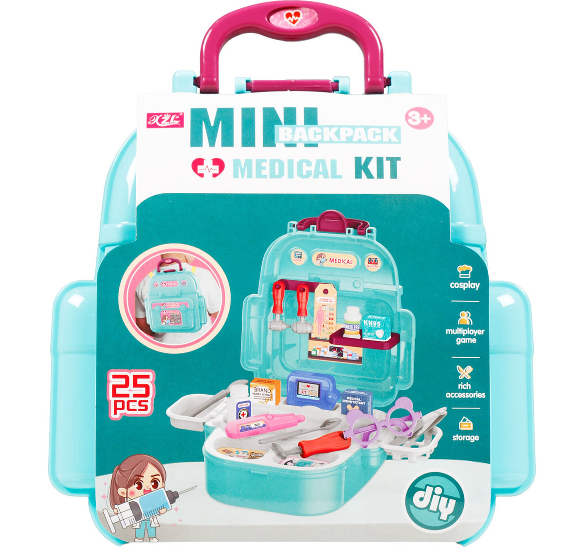 Fabiola Mini Backpack Medical Kit Play Set, 25 pcs, T2159-6