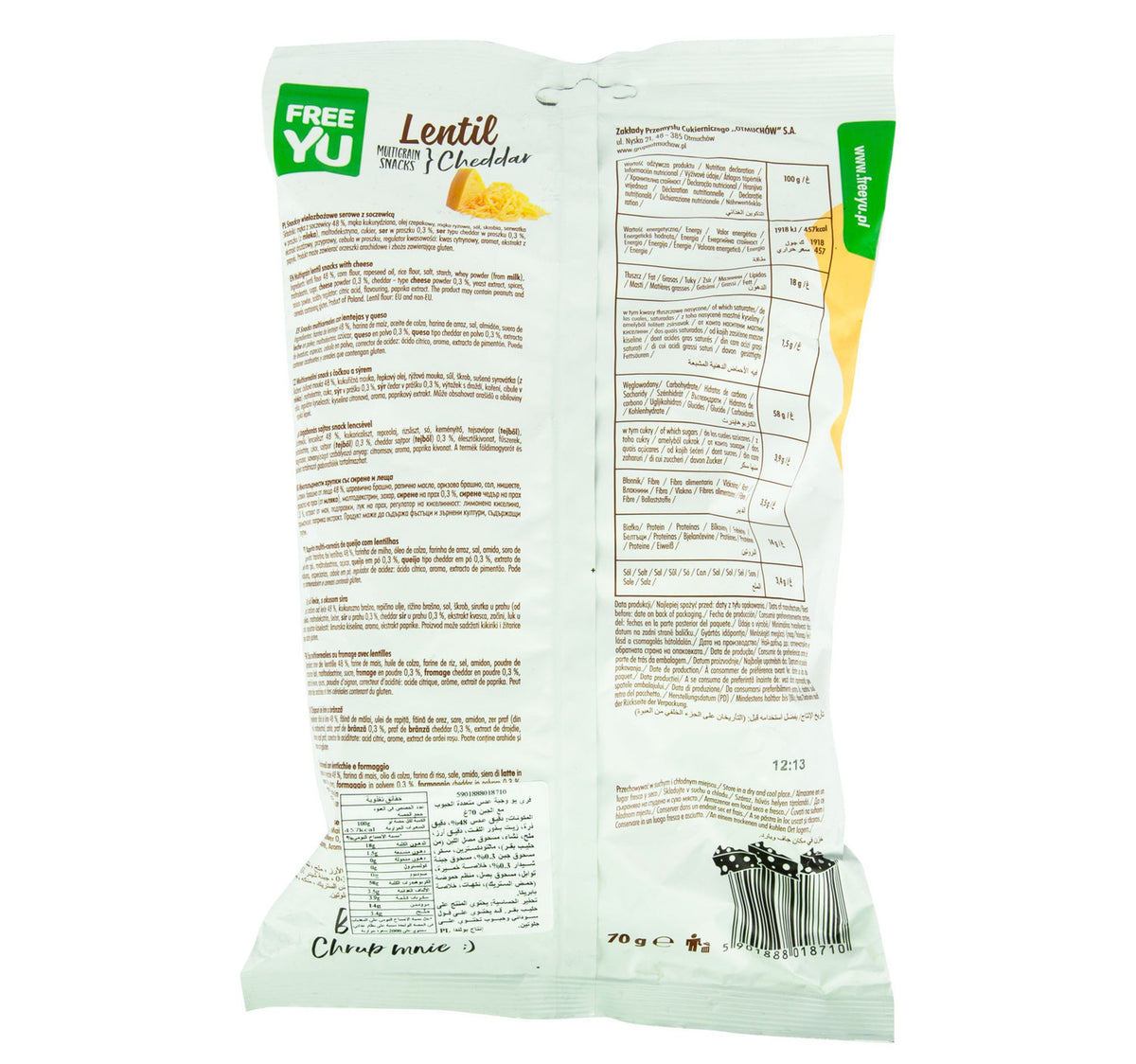 Freeyu Lentil Cheese Multigrain Snacks 70 g