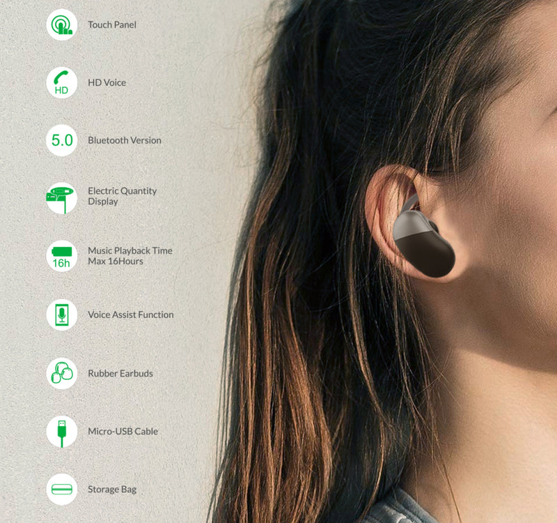 Iends Sports Wireless HD Stereo In-Ear Headset Touch Control Bluetooth 5.0 Earbuds with Storage Bag and Micro USB Cable B001