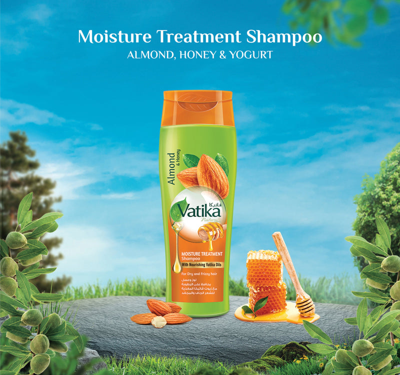 Vatika Naturals Moisture Treatment Shampoo Enriched with Almond & Honey For Dry & Frizzy Hair With Nourishing Vatika Oils 2 x 400 ml
