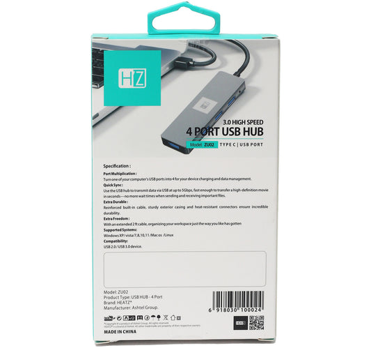 Heatz 4 Port USB Type-C Hub ZU02