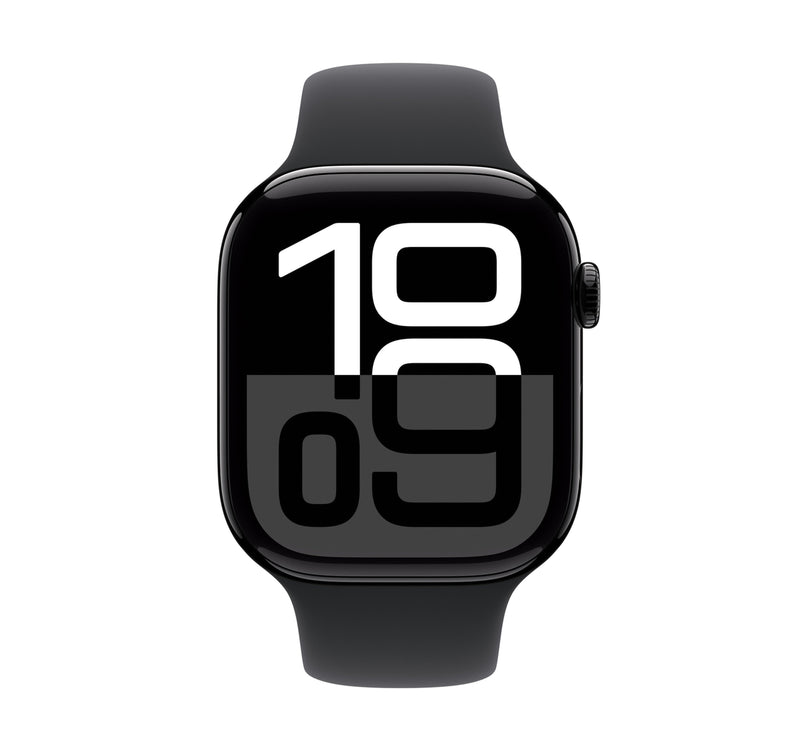 Apple Watch Series 10 GPS, 42 mm Jet Black Aluminium Case with Black Sport Band - M/L Sultan Center