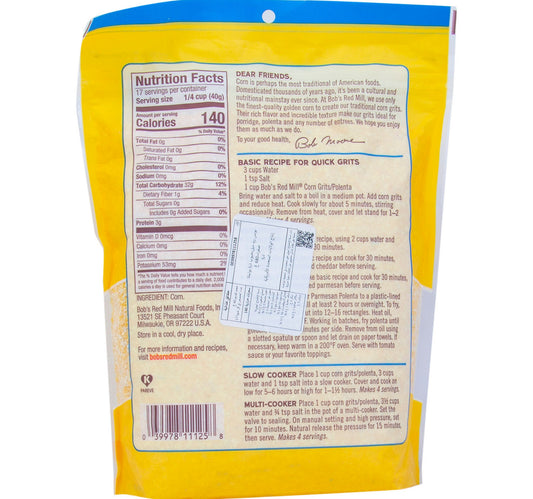 Bob's Red Mill Yellow Corn Grits Polenta 680 g Lulu Hypermarket