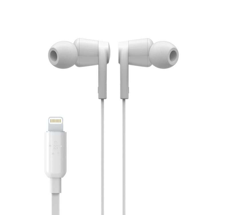 Belkin Rockstar MFI Lightning In-ear Headphones with Microphone(G3H001BTWHT) White Lulu Hypermarket