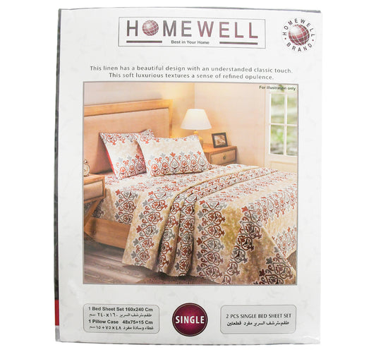 Homewell Single Size Bed Sheet, 160 x 240 cm, Assorted