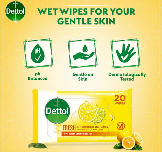 Dettol Fresh Antibacterial Wipes 20pcs