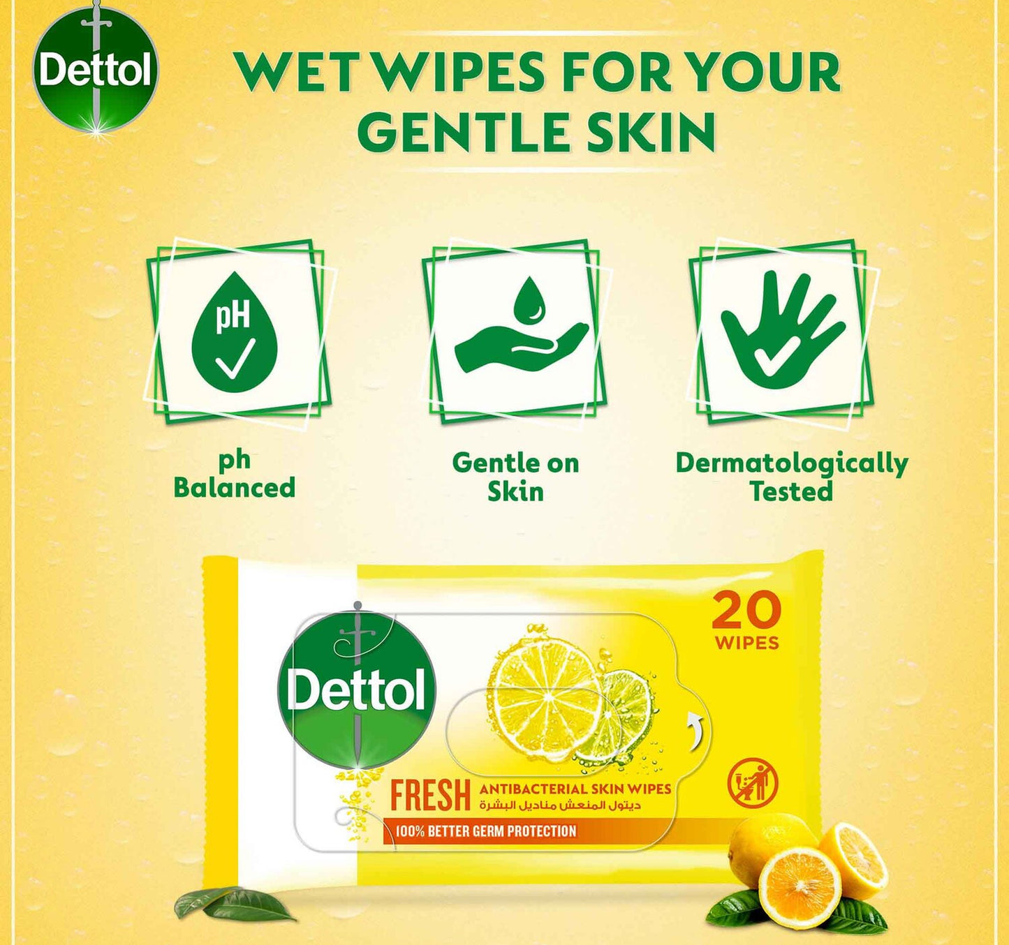 Dettol Fresh Antibacterial Wipes 20pcs