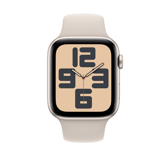 Apple Watch SE GPS Smartwatch, 44 mm Starlight Aluminium Case with Starlight Sport Band, S/M, MRE43