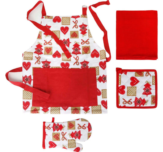 Homewell "Merry Christmas" Kitchen Set- Apron, Glove, Pot Holder, Kitchen Towel Assorted