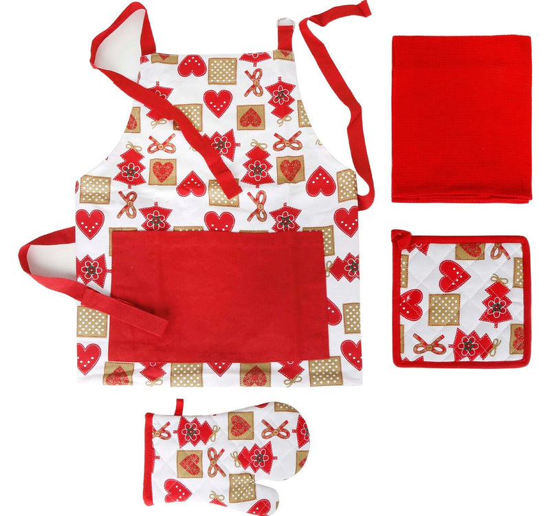 Homewell "Merry Christmas" Kitchen Set- Apron, Glove, Pot Holder, Kitchen Towel Assorted