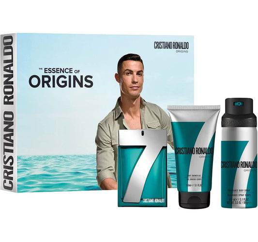 Cristiano Ronaldo 7 Origins Gift Set Eau de Toilette For Men,100 ml + Body Spray 150 ml + Shower Gel 150 ml