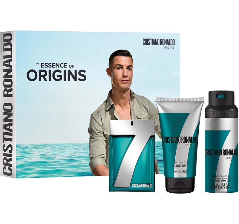 Cristiano Ronaldo 7 Origins Gift Set Eau de Toilette For Men,100 ml + Body Spray 150 ml + Shower Gel 150 ml