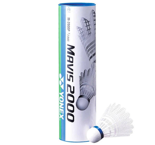 Yonex Badminton Shuttlecock 6pc Pack Mavis 2000 White Middle Speed - Blue Cap