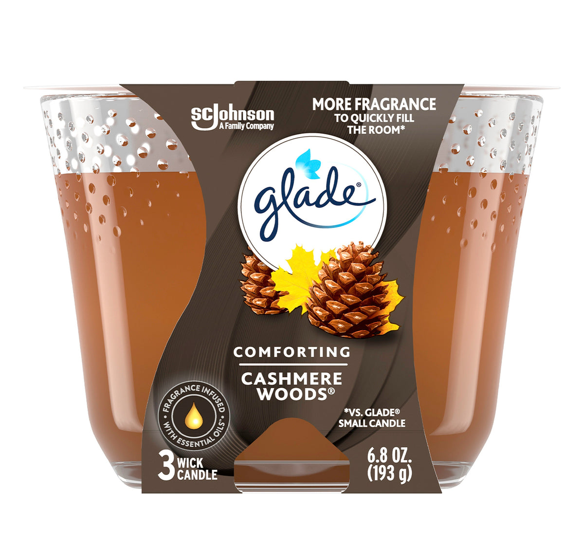 Glade Comforting Cashmere Woods Scented Candle 193 g