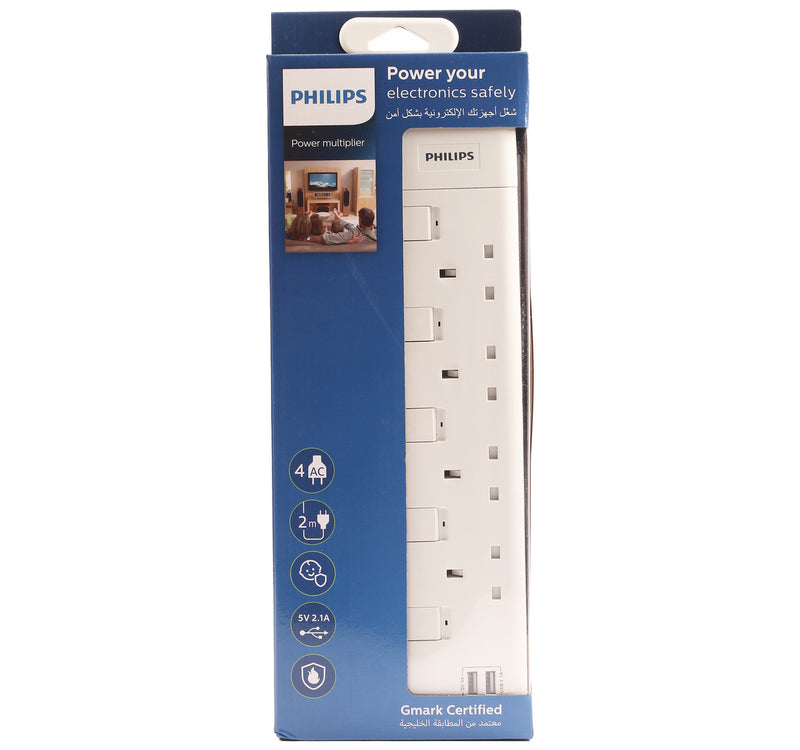 Philips Extension 4 Way SPN2944WA 2 Meter With 2 USB