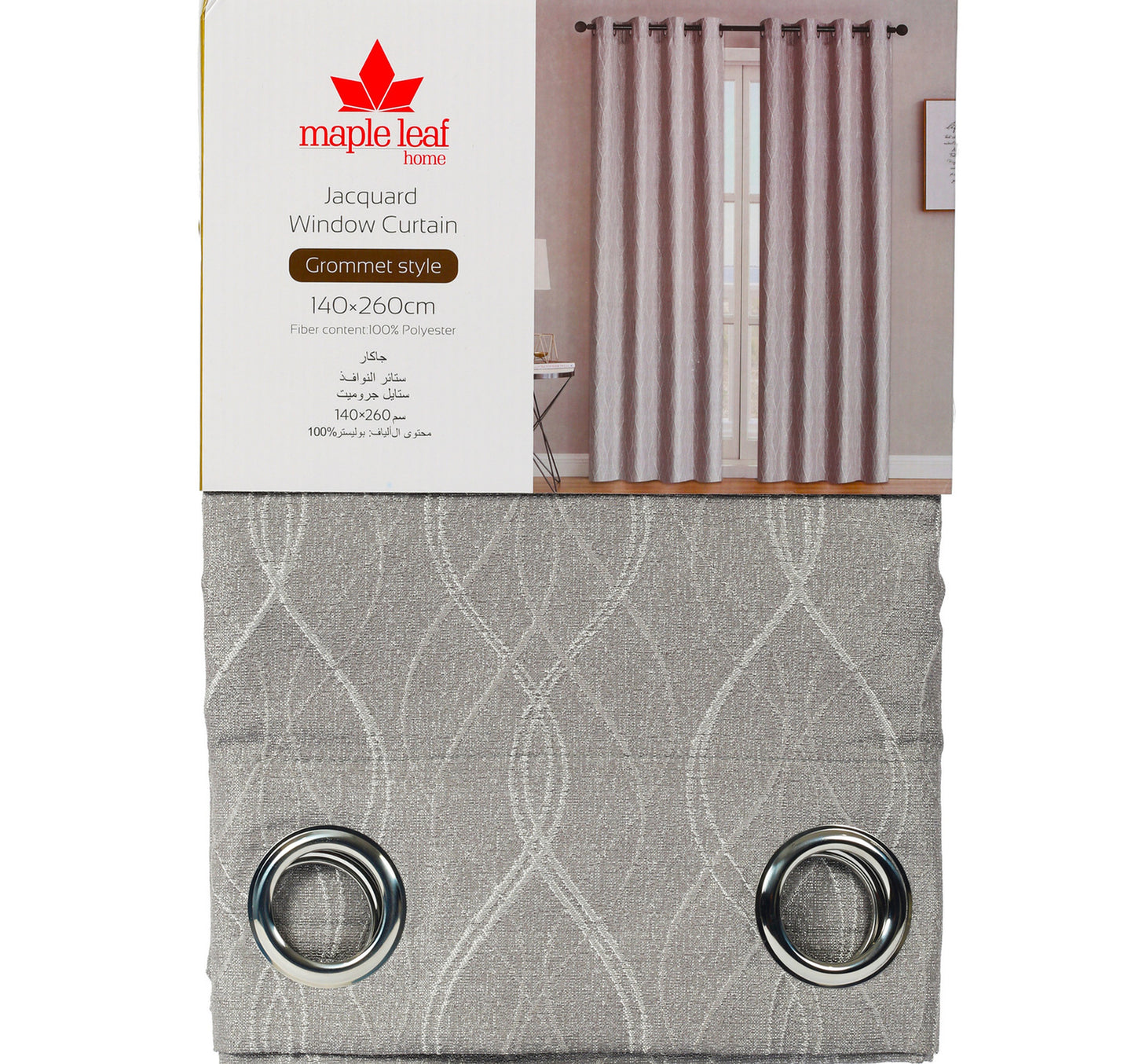 Maple Leaf Home Jacquard Window Curtain 140 x 260cm Silver