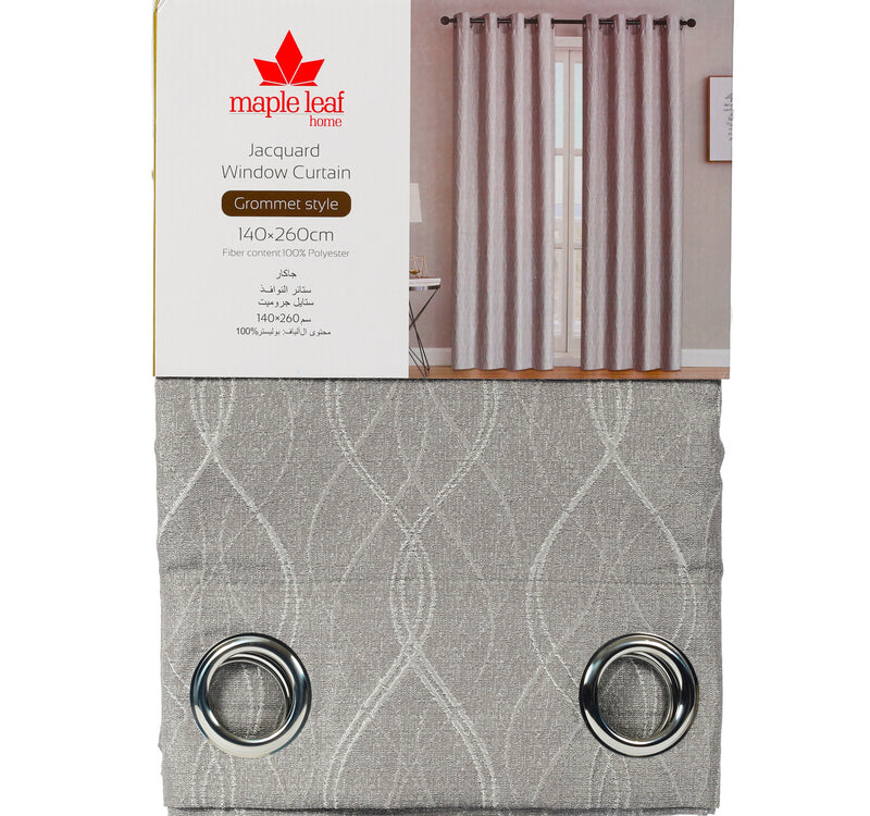 Maple Leaf Home Jacquard Window Curtain 140 x 260cm Silver