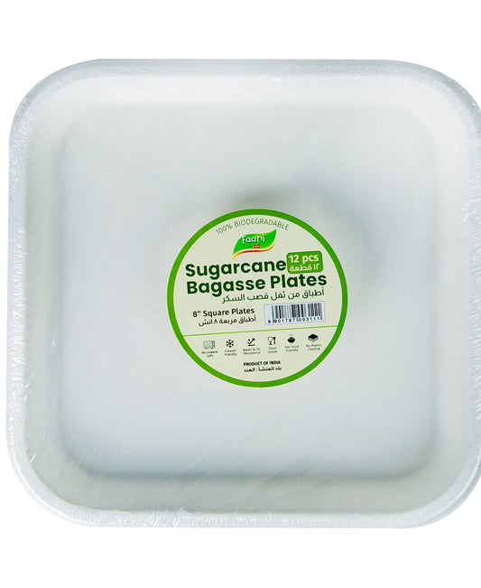 Faani Sugarcane Bagasse Square Plates 8" 12 pcs
