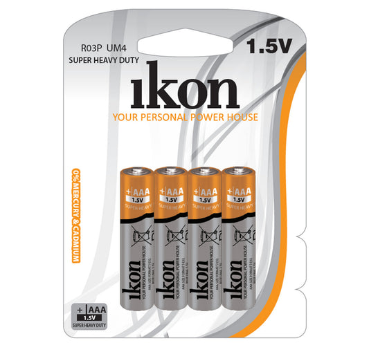 Ikon Super Heavy Duty 1.5V AAA Battery, 4 pcs, R03PBP2B