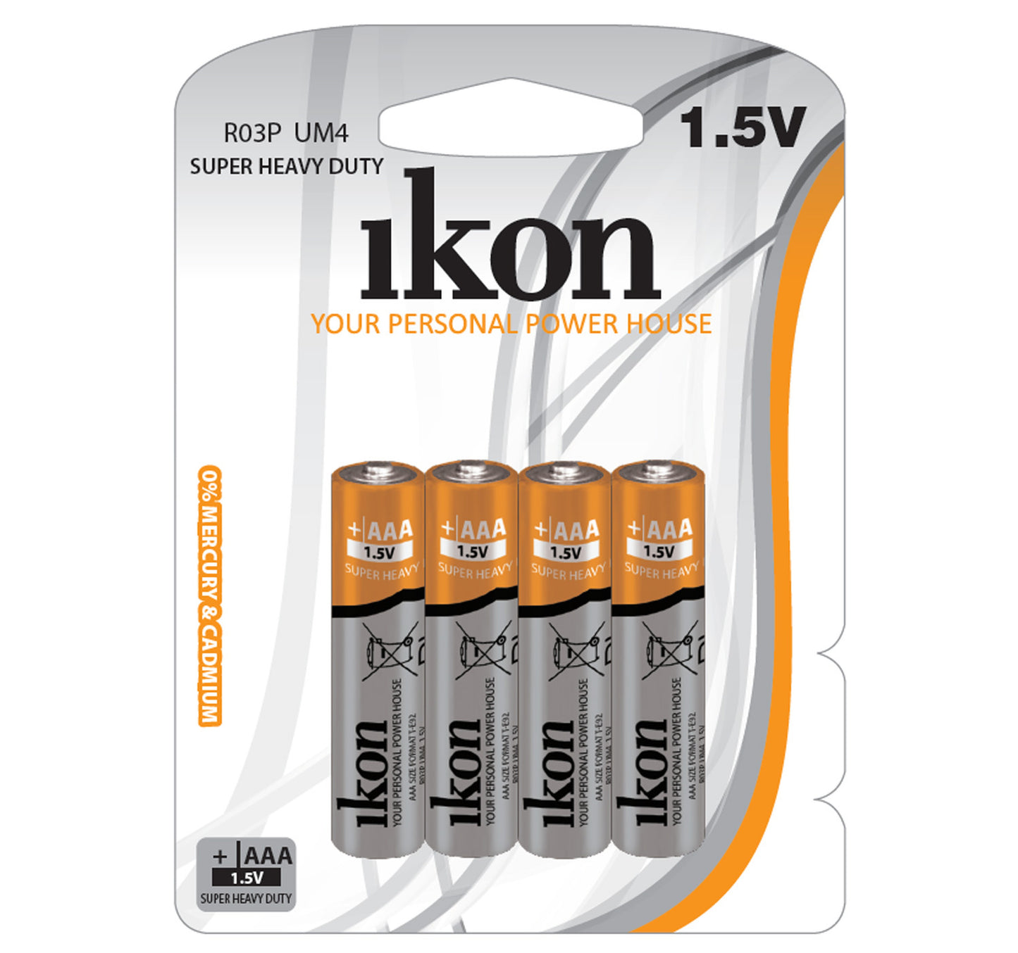 Ikon Super Heavy Duty 1.5V AAA Battery, 4 pcs, R03PBP2B