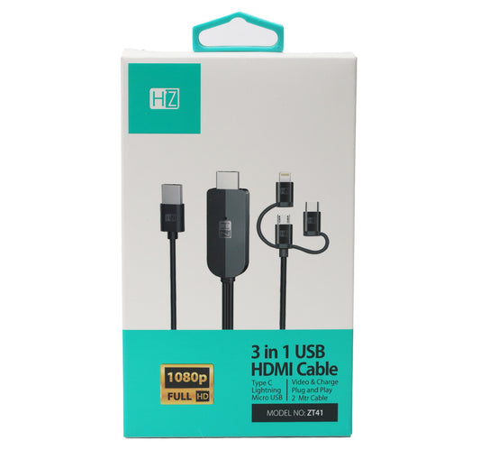 Heatz 3 In 1 USB HDMI Cable ZT41 2 Meter