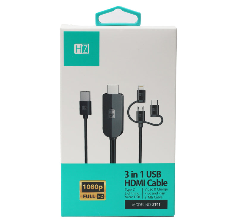 Heatz 3 In 1 USB HDMI Cable ZT41 2 Meter