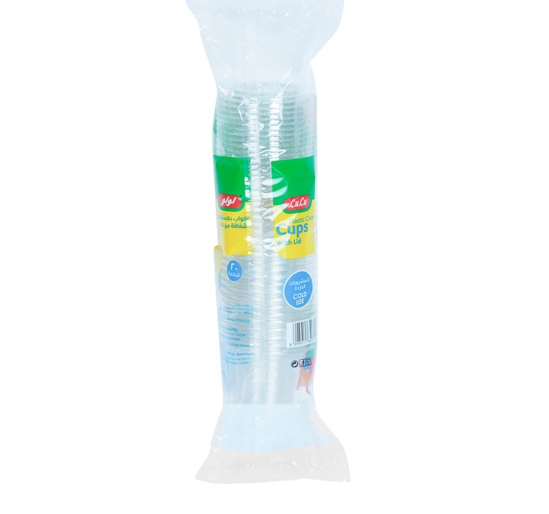 LuLu Plastic Clear Cups With Lid 20pcs