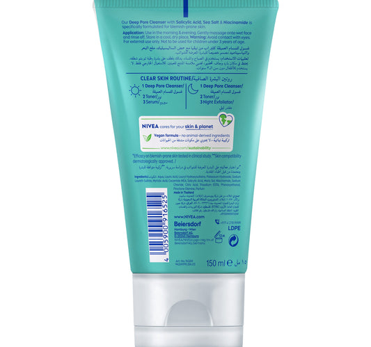 Nivea Clear Up Deep Pore Cleanser Face Wash for Acne-Prone Skin 150 ml