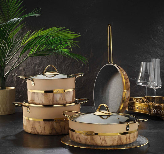 Brioni Non-Stick Aluminium Cookware Set with Granite Coating, 7 pcs, Cream, S101