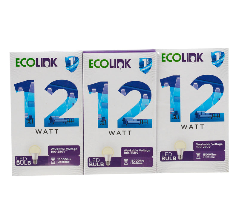 Ecolink 12W LED Bulb, 3 pcs, E27