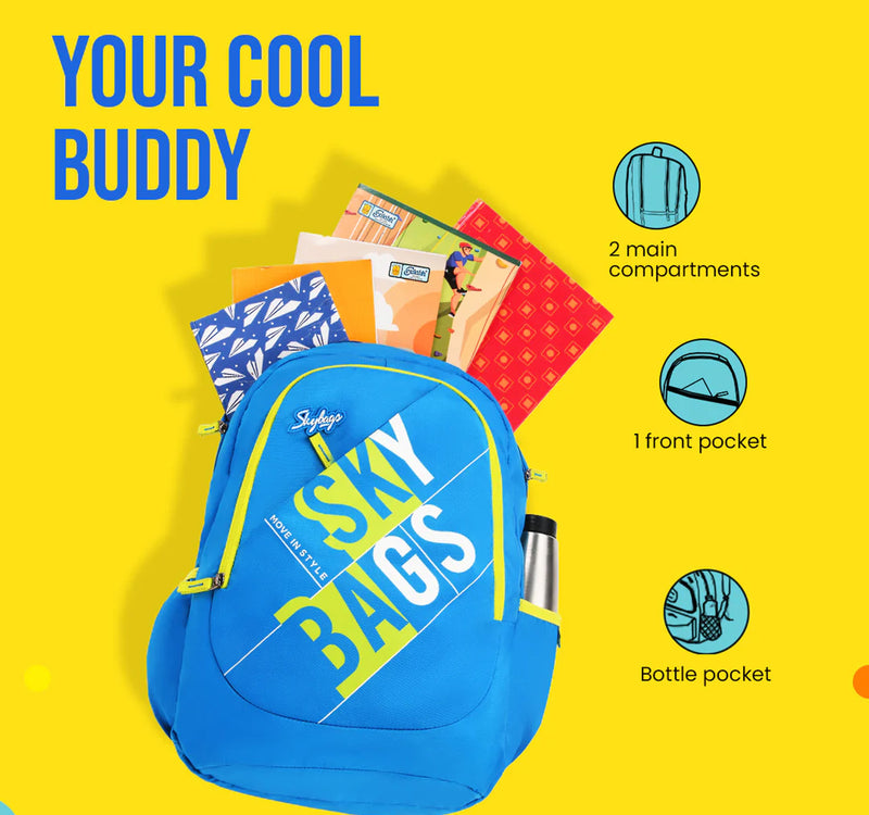 Skybags Kwid 01 Polyester School Backpack, 17 inches, Blue