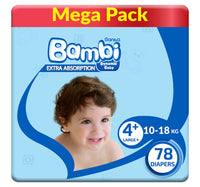 Sanita Bambi Baby Diaper Mega Pack Size 4+ Large Plus 10-18 kg 78 pcs
