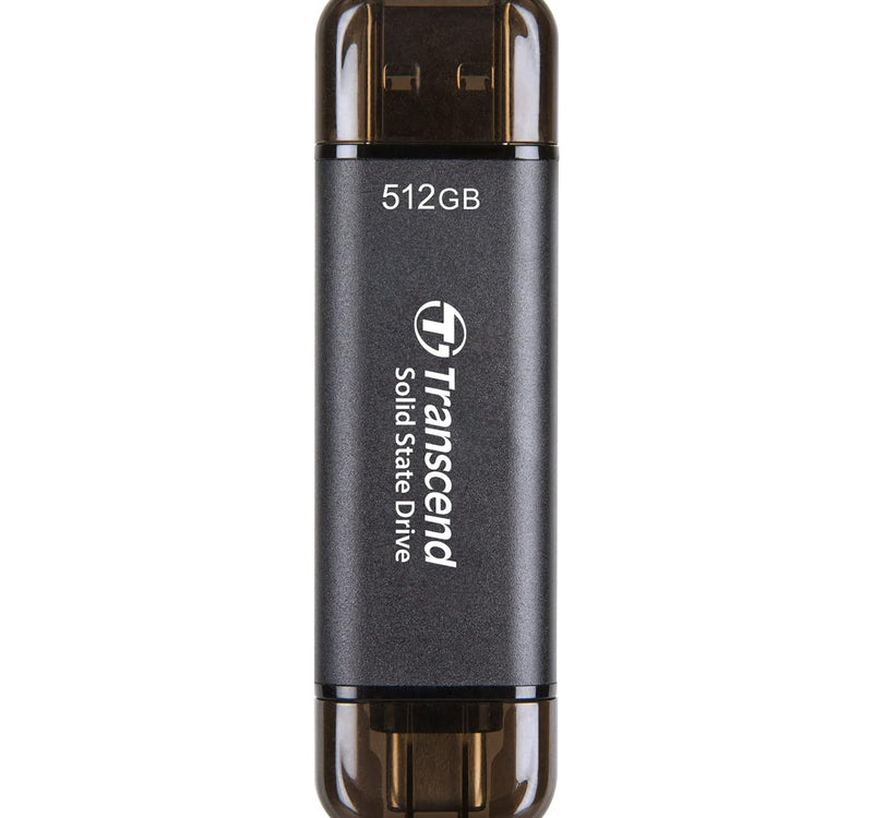 قرص تخزين خارجي SSD من Transcend Type-C/A، سعة 512 جيجابايت، أسود، GESD310C