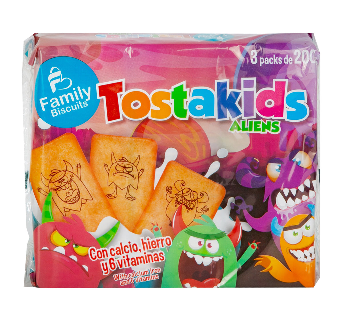 Family Biscuits Tostakids Aliens Biscuits Three In One Pack 3 x 200 g