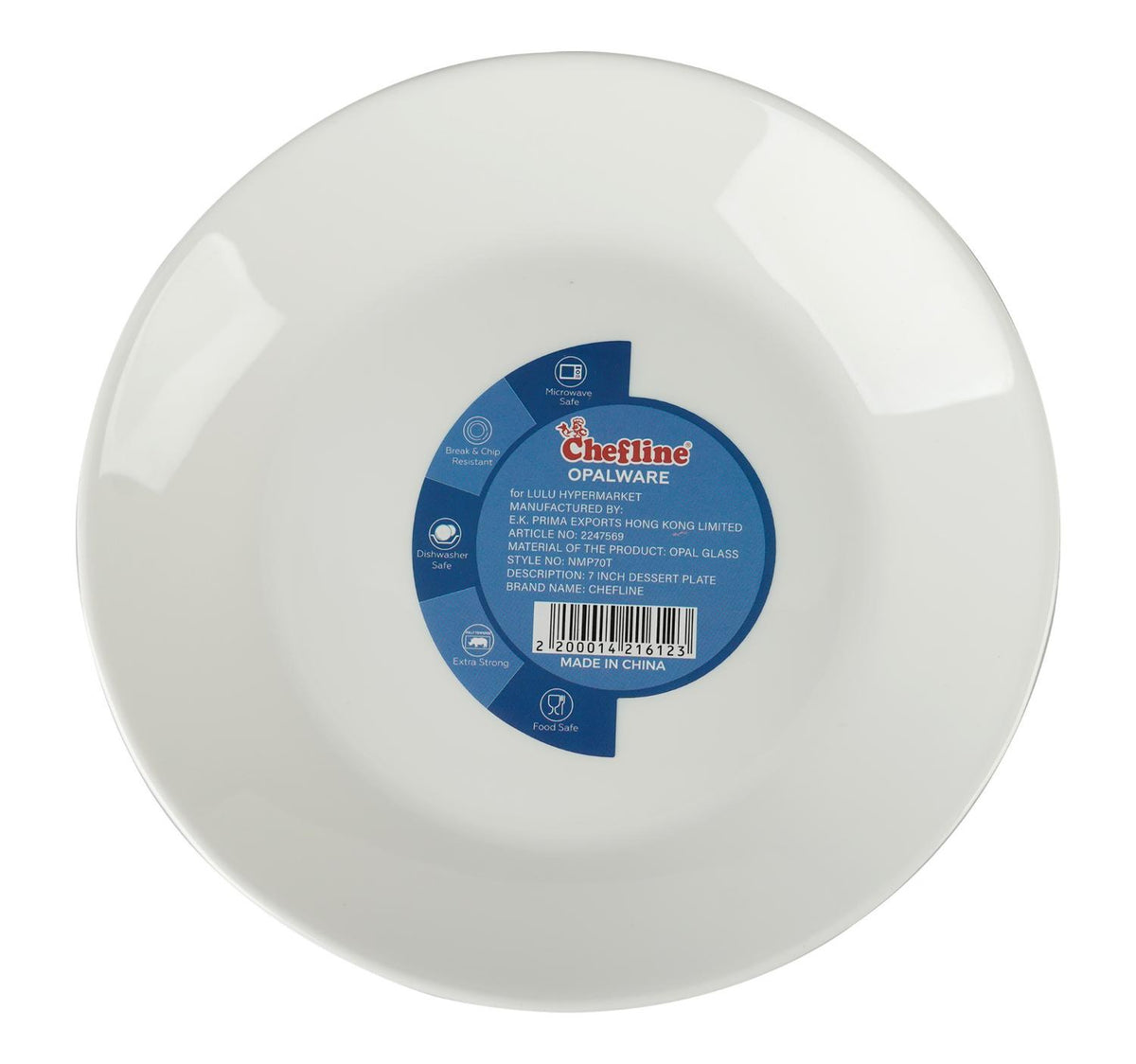 Chefline Opalware Dessert Plate, 7 inches, White, NMP70T