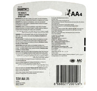 Energizer Max Alkaline AA Battery, 1.5 V, 4 Pcs, E91BP4