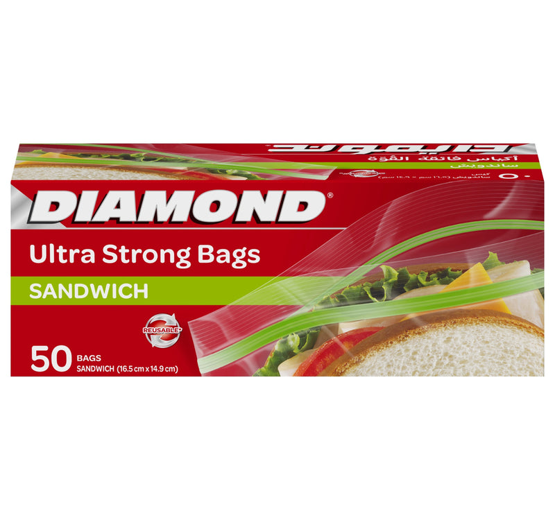 Diamond Ultra Strong Zipper Sandwich Bags Oxo-Biodegradable Size 16.5 x 14.9cm 50 pcs